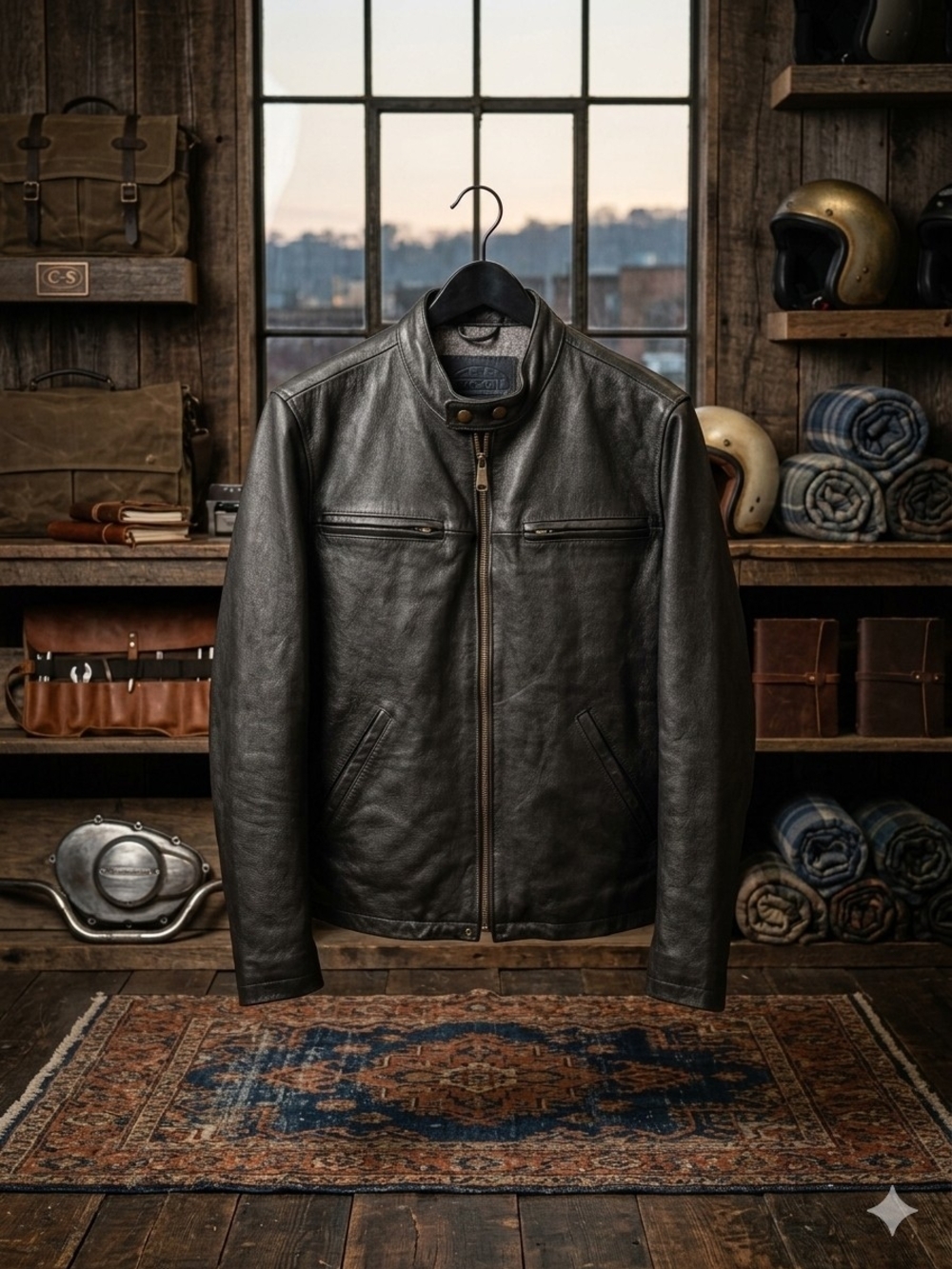 Vintage FOSSIL Heavy Black Genuine Leather Cafe Racer Motorcycle Jacket Men’s S